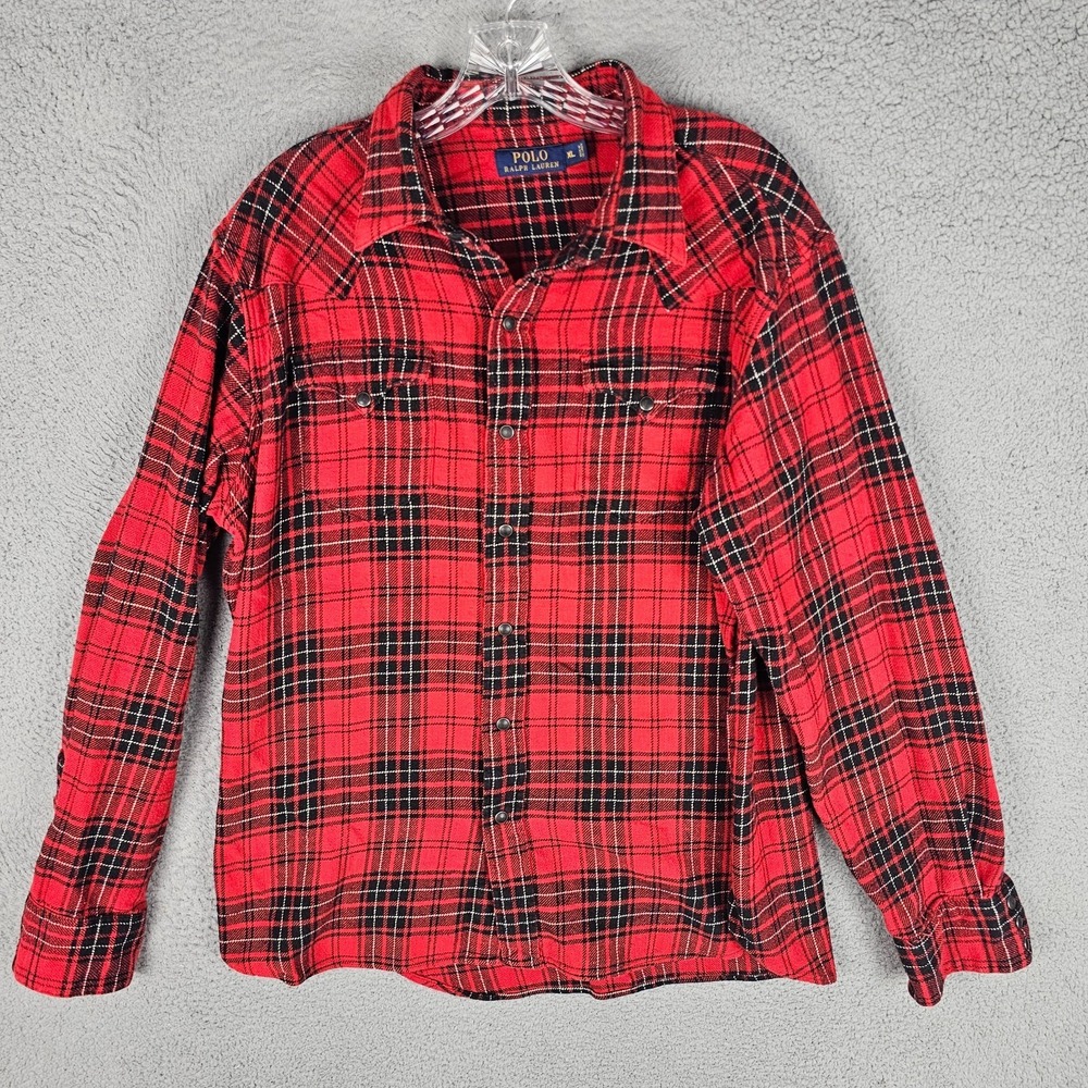 Polo Ralph Lauren Flannel Shirt Mens XL Western LS Collared Pearl Snap